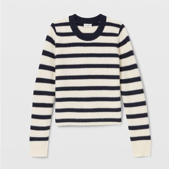 Club Monaco NWT Cashmere Navy Stripe Honeycomb Crewneck Soft Rib Knit Sweater XL - Picture 2 of 10